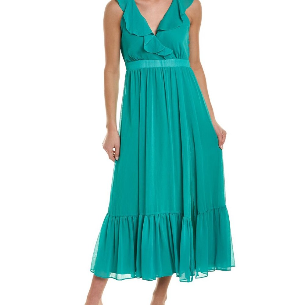 Taylor Crinkled Chiffon Midi Dress in Jade